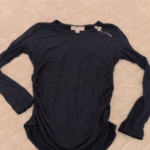 Michael Kors Navy Long Sleeve Top with Silver Accent